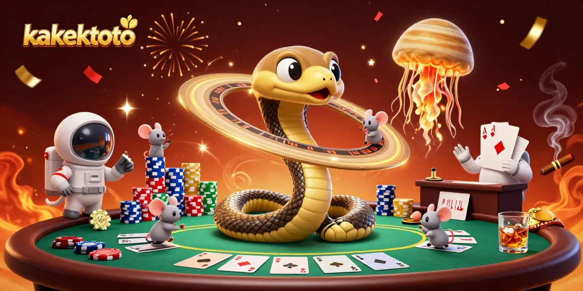 Kakektoto players enjoying a cosmic casino scene with betting astronaut mice and a golden jellyfish dealer.