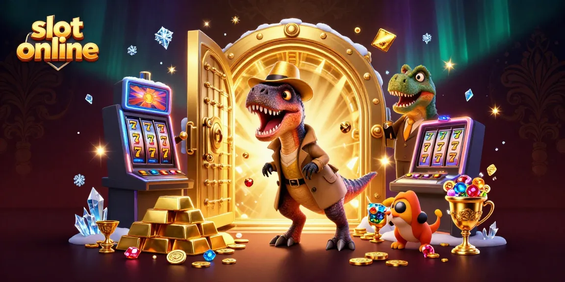 Experience exciting slot online adventures with a velociraptor card counter at a dynamic casino scene.