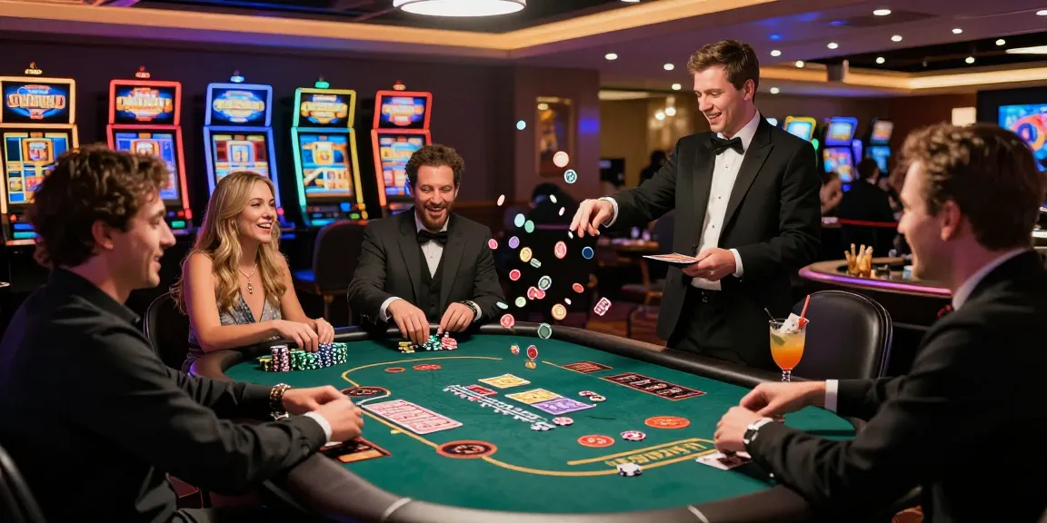 Engaged players at a vibrant casino card table, enjoying sunwin games.