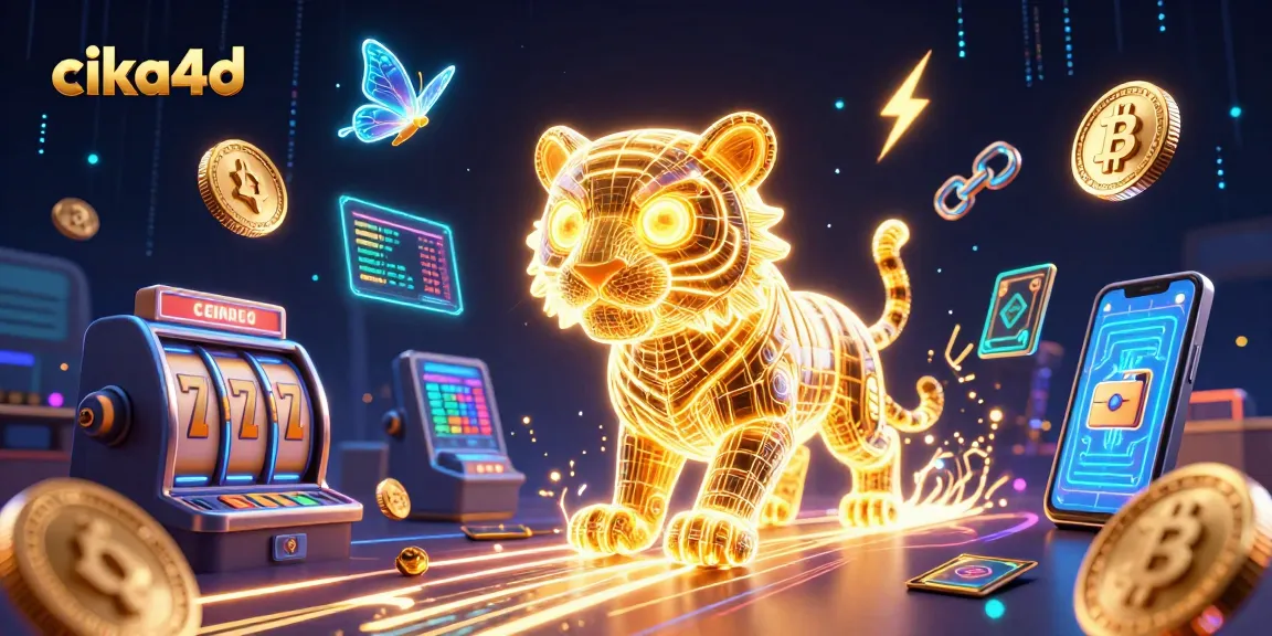 Cika4d revolutionizes the gaming experience with vibrant neon visuals and dynamic slot elements in a 3D casino landscape.