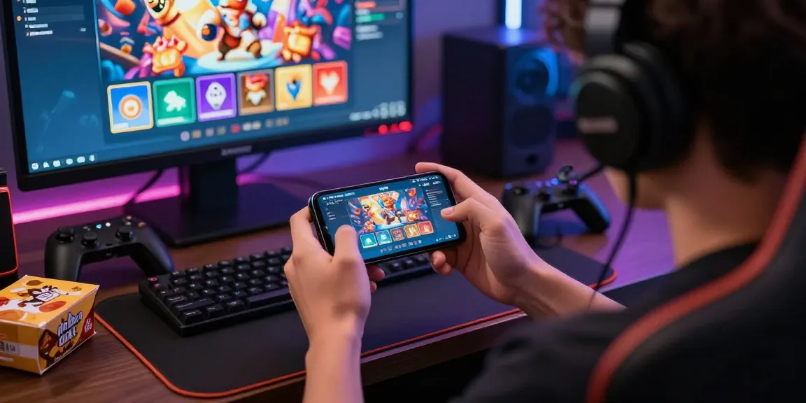 Mega888 download on smartphone in a vibrant gaming room with snacks and controllers.