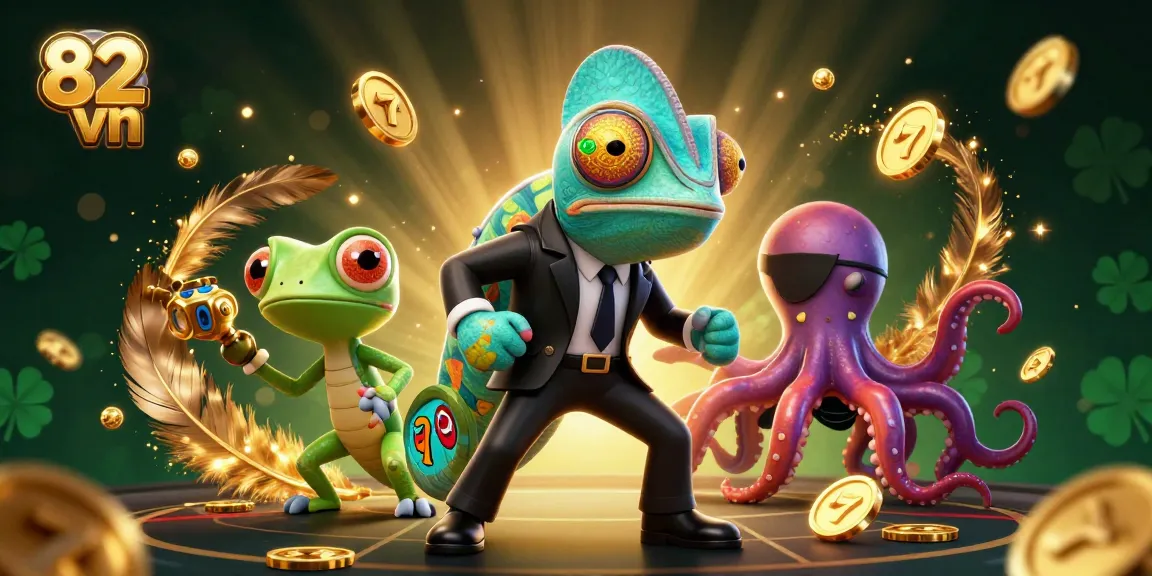 Engage with the dynamic world of 82 vn's slot games in a colorful casino setting, featuring animated characters.