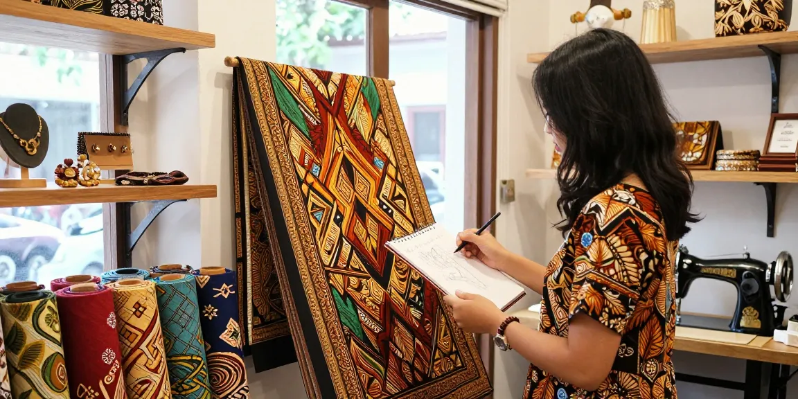 Desain kreatif menggunakan BATIK 88 dengan kain beragam warna dan pola di butik.