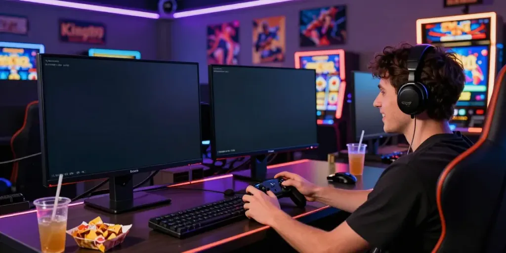 Exciting gameplay on king999 virtual slot game showcased on a monitor with vibrant graphics and a player engaged.