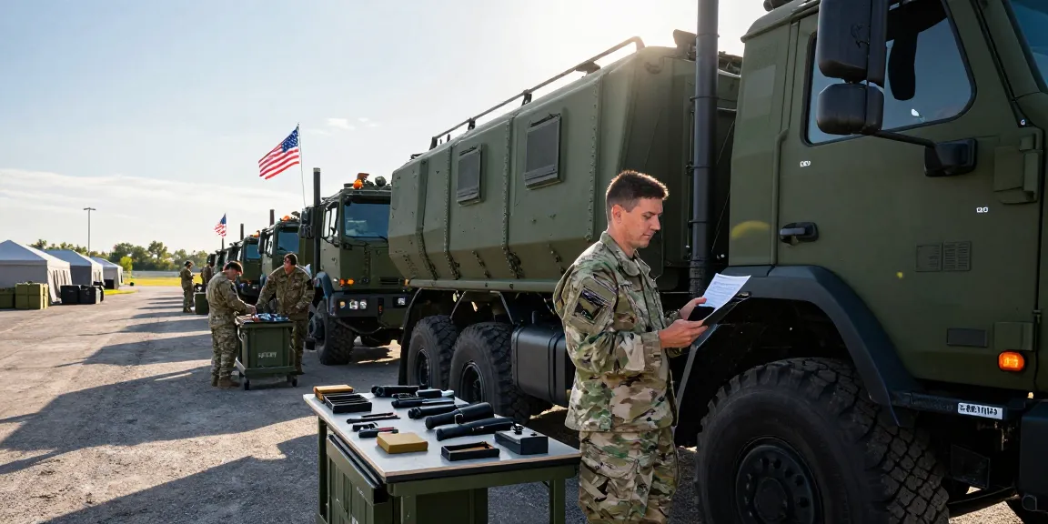 88m. com Motor Transport Operator conducting vehicle checks at military base.