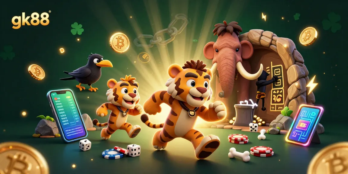 Engage in thrilling gameplay with gk88 at the vibrant prehistoric casino featuring lively characters.