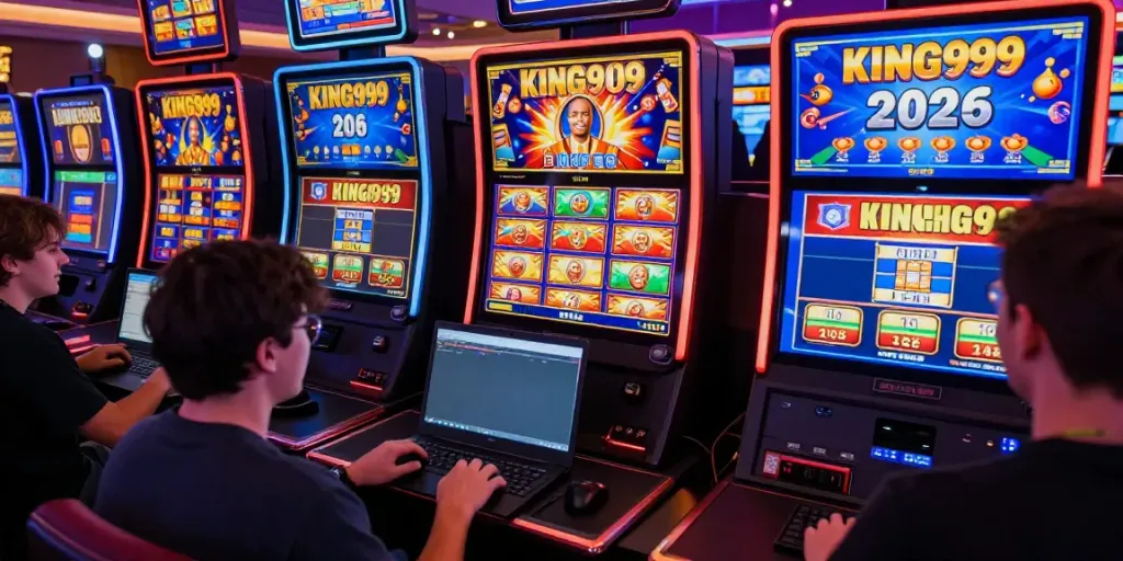 Engaging gaming experience on KING999's vibrant slot website with excited players.