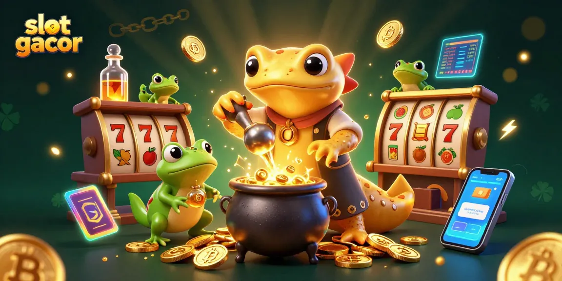 Putaran slot gacor menampilkan alkemis salamander emas dan koin kemenangan di laboratorium.