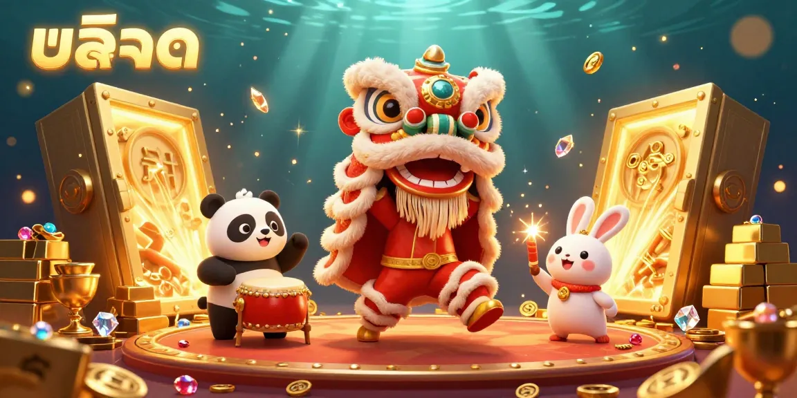 Experience the vibrant excitement of สล็อต with a dynamic lion dance, drumming panda, and dazzling treasures.