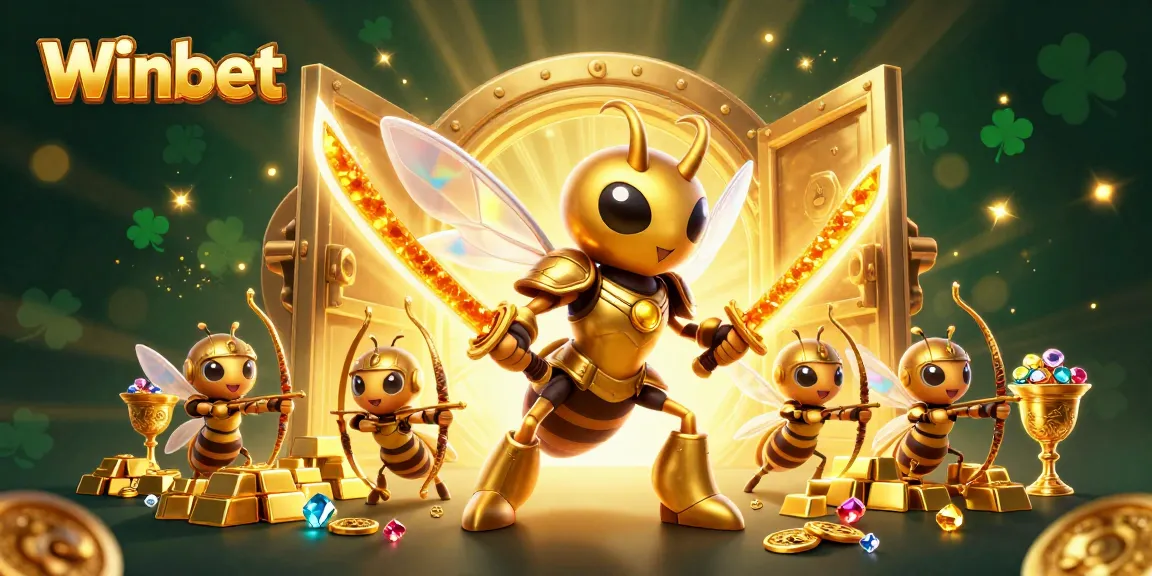 Engage with Winbet's dazzling 3D casino illustration featuring golden treasures and a samurai hornet.