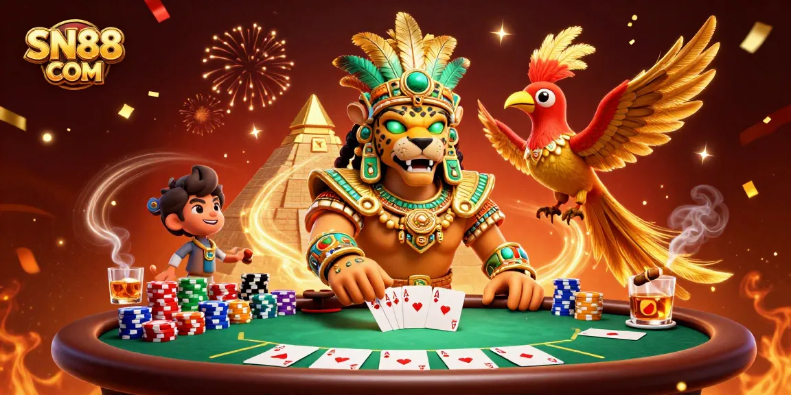 Bet on slots and jackpots at SN88 COM, featuring vibrant casino elements and engaging characters.