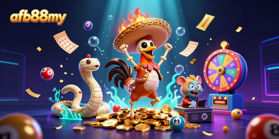 Experience thrilling wins at afb88my with vibrant lottery balls and animated characters in an engaging casino scene.