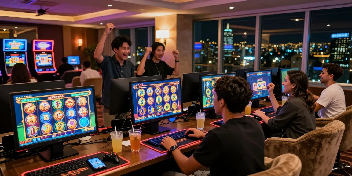 Players celebrating wins while engaging with bonus buy slots in a lively casino atmosphere.
