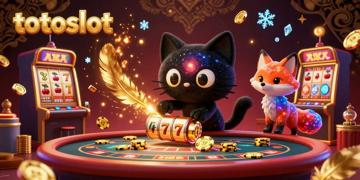 Totoslot pulls in golden chips at a cosmic casino featuring vibrant slot elements.