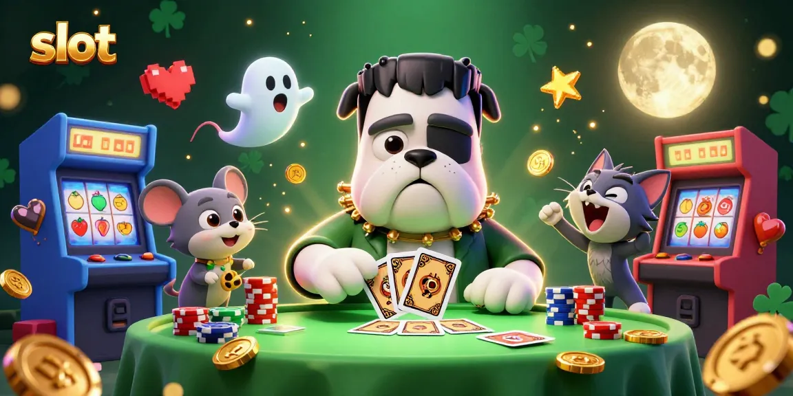 Menggandakan kesenangan bermain slot dengan monster bulldog Frankenstein dan kucing werewolf di meja permainan yang menyeramkan