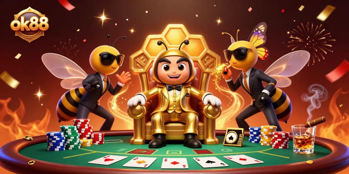 Experience ok88's thrilling poker scene with a bumblebee mob boss leading the game.