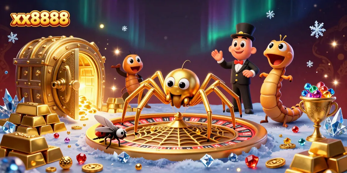 Engage in thrilling gameplay with xx8888, where a golden spider spins a roulette web amidst treasures.