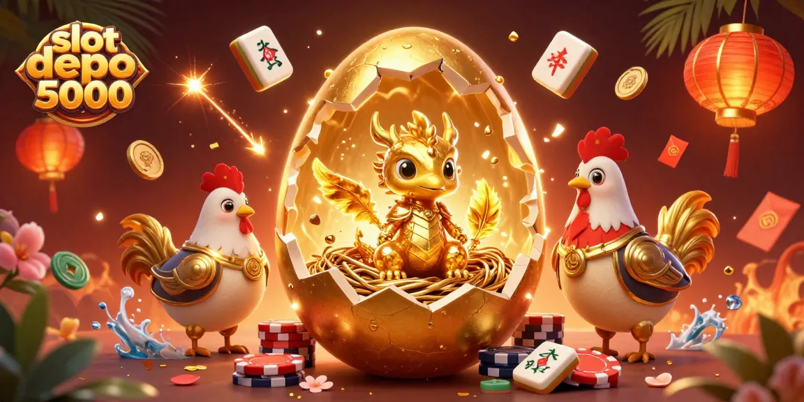 Experience thrilling wins with slot depo 5000 in this vibrant 3D illustration full of action.