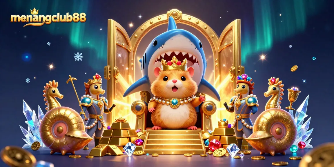 Experience winning moments at menangclub88 with a golden hamster king amidst a treasure-filled scene.