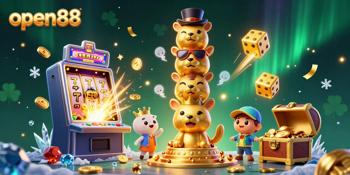 Experience exciting gaming at open88 with this vibrant casino illustration featuring dynamic elements and jackpot excitement.