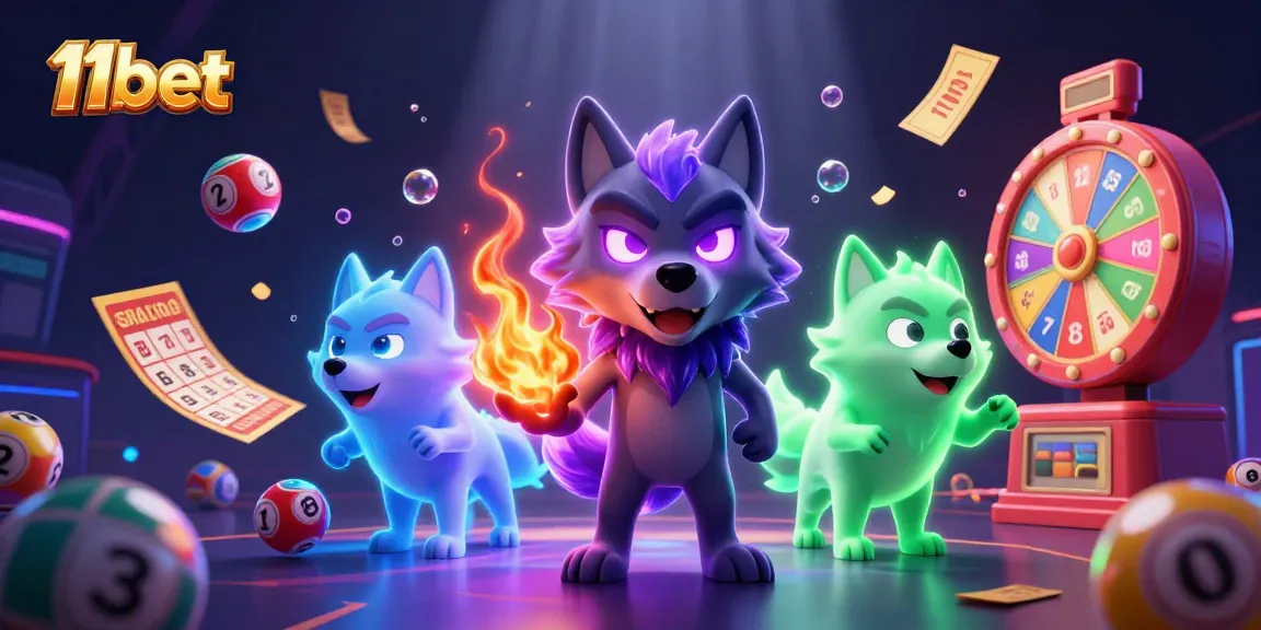 Win big with 11bet's vibrant lottery scene featuring mystical wolves and dynamic game elements.