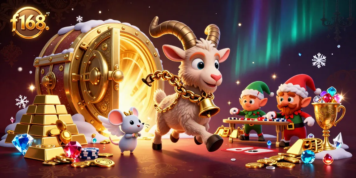 Bet on f168. at a lively casino featuring Krampus and whimsical casino elements.
